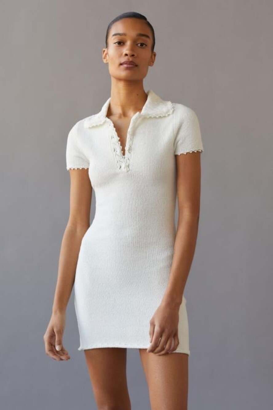 Urban Outfitters Isa Pointelle Polo Mini Dress Size XS in Ivory